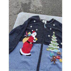 Main Street Blues  Vintage 90s Christmas Holiday Knit Zip Cardigan Sweater 3X